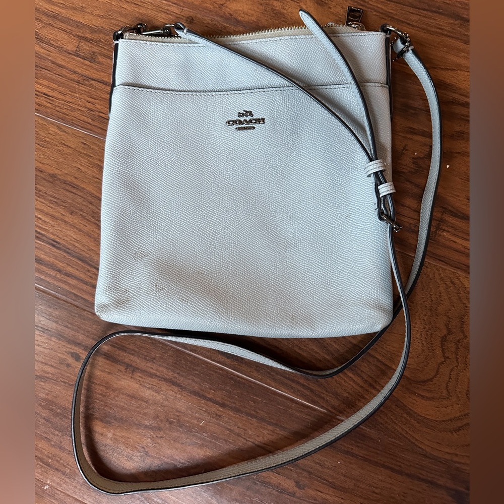 Authentic leather Coach crossbody bag - Pale blue, adjustable, great condition.